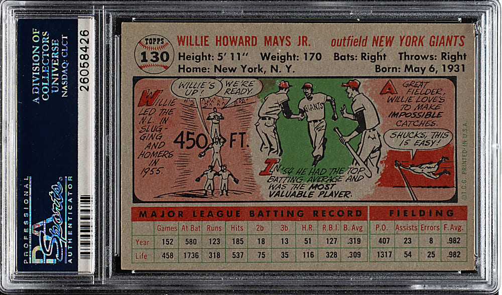 1956 Topps #130 Willie Mays Gray Back PSA NM 7