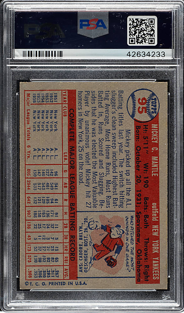 1957 Topps #95 Mickey Mantle PSA NM 7