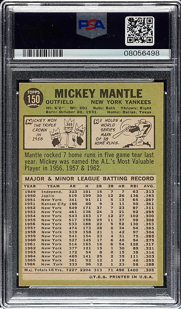 1967 Topps #150 Mickey Mantle PSA NM-MT 8