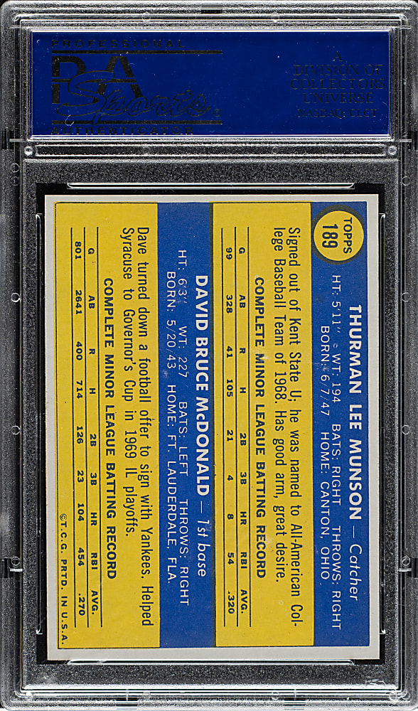 1970 Topps #189 Thurman Munson Rookie PSA MINT 9