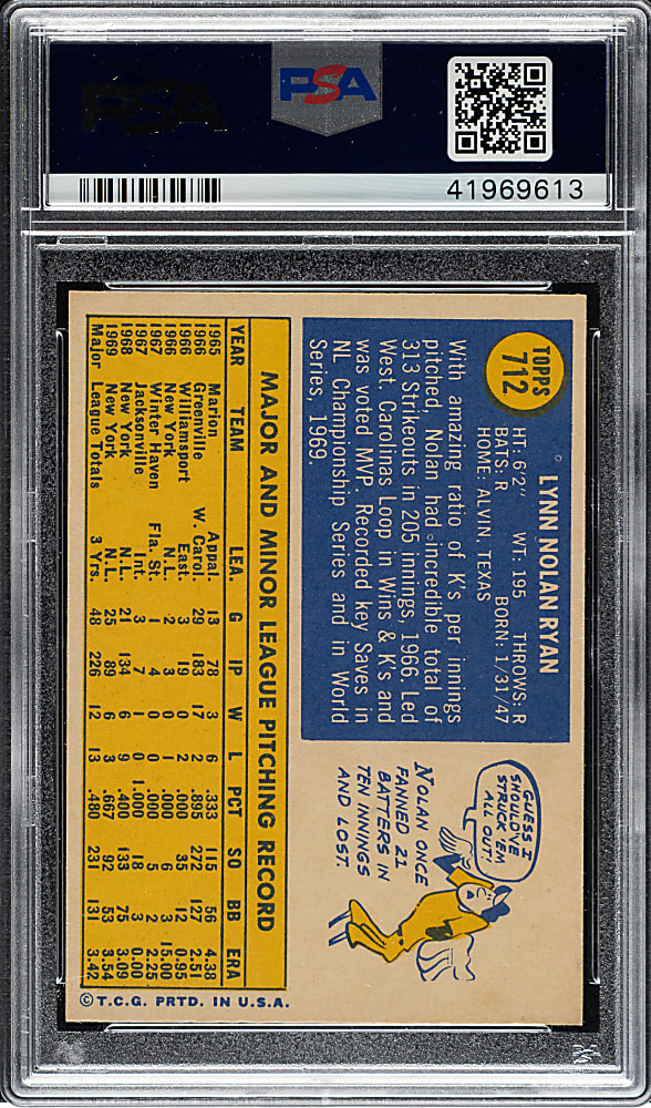 1970 Topps #712 Nolan Ryan PSA MINT 9