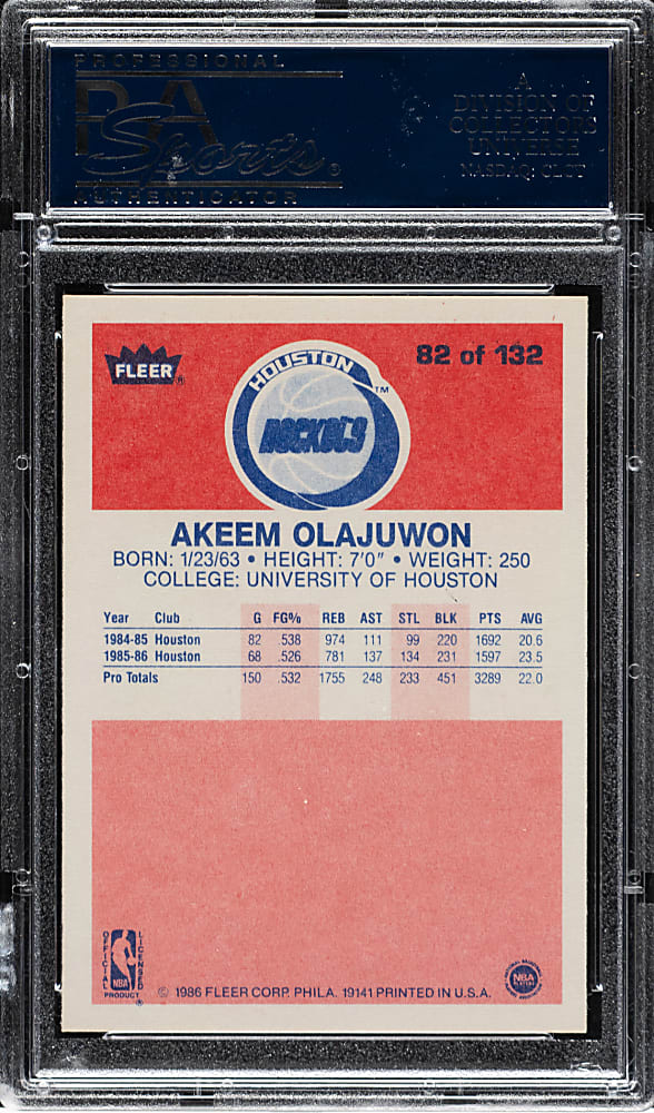 1986-1987 Fleer Basketball #82 Akeem Olajuwon Rookie PSA GEM MINT 10