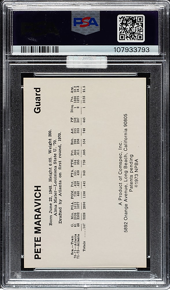 1972 Comspec Basketball Pete Maravich PSA EX 5 (MBA Gold Diamond)