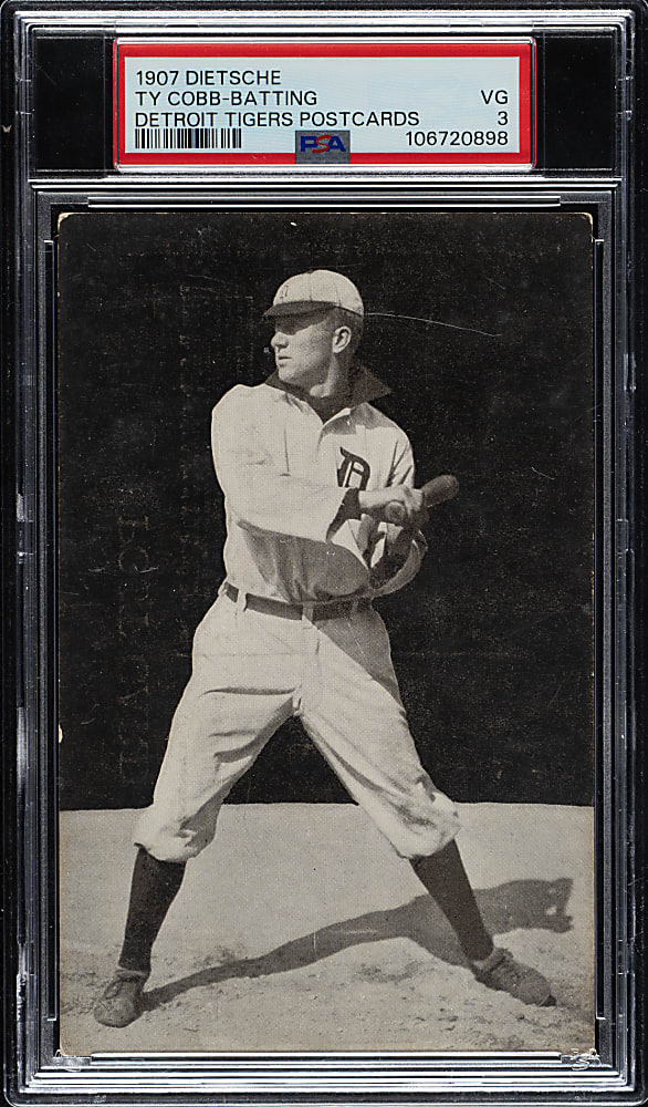 1907 PC765 A. C. Dietsche Detroit Tigers Postcard Ty Cobb Rookie Batting PSA VG 3