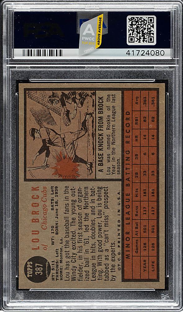 1962 Topps #387 Lou Brock Rookie PSA NM-MT+ 8.5