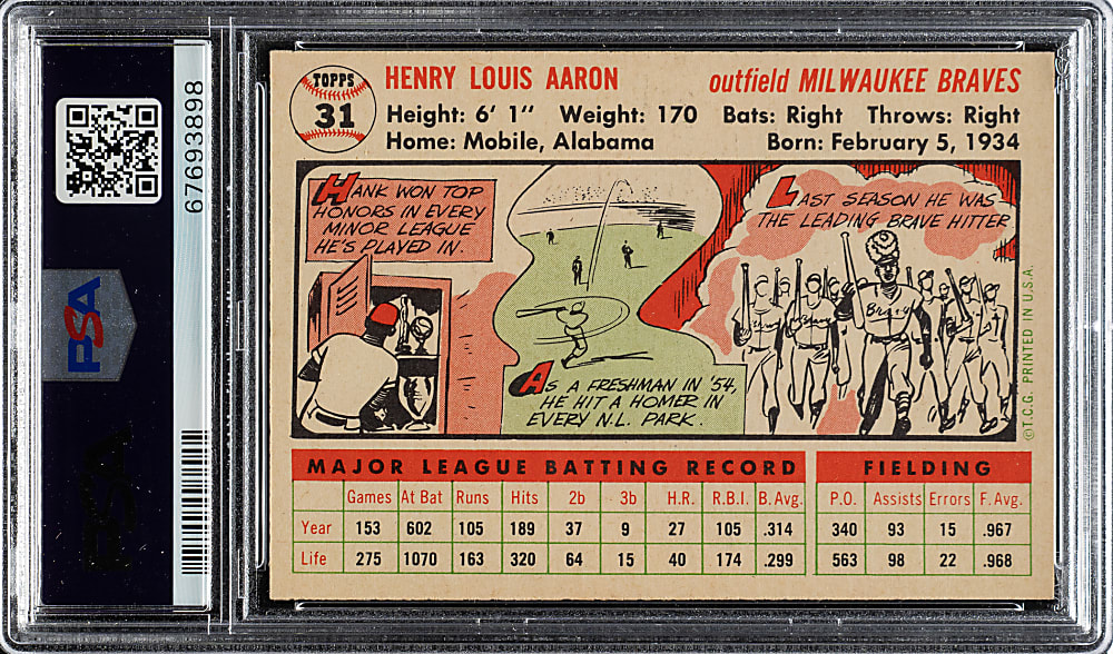 1956 Topps #31 Hank Aaron White Back PSA NM-MT 8