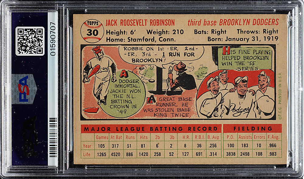 1956 Topps #30 Jackie Robinson White Back PSA NM-MT 8