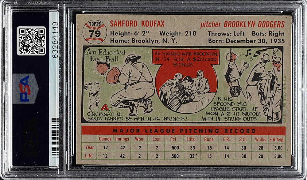 1956 Topps #79 Sandy Koufax Gray Back PSA NM-MT 8