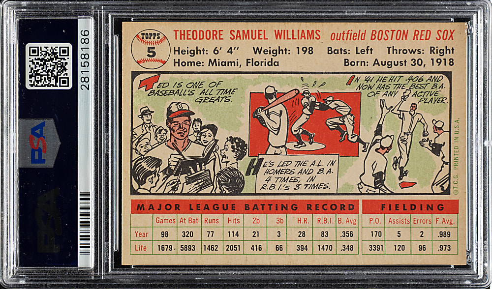 1956 Topps #5 Ted Williams White Back PSA NM-MT 8