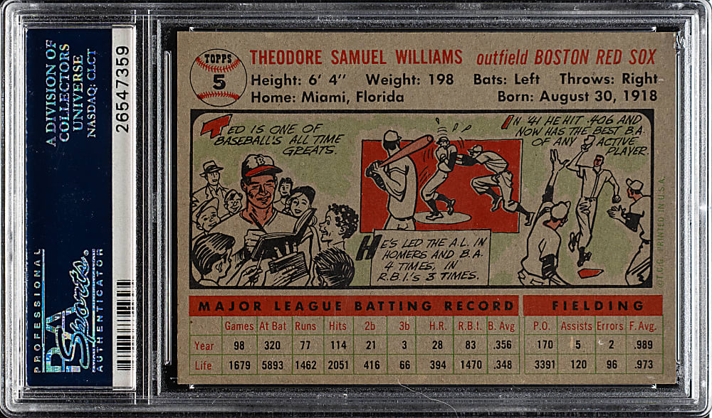 1956 Topps #5 Ted Williams Gray Back PSA NM-MT 8