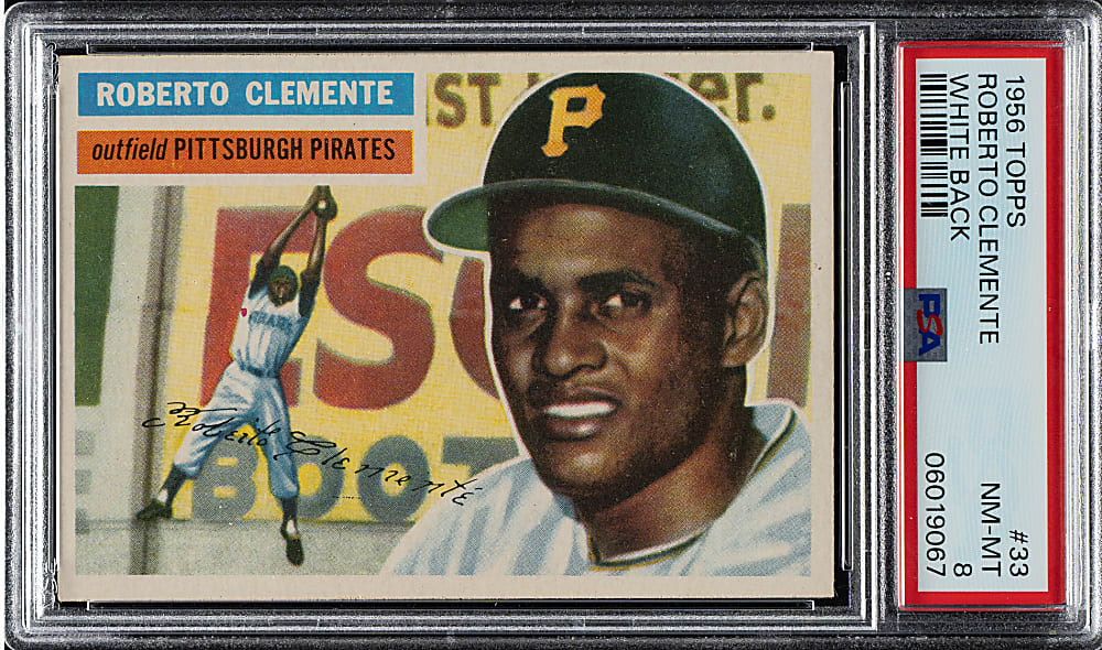 1956 Topps #33 Roberto Clemente White Back PSA NM-MT 8