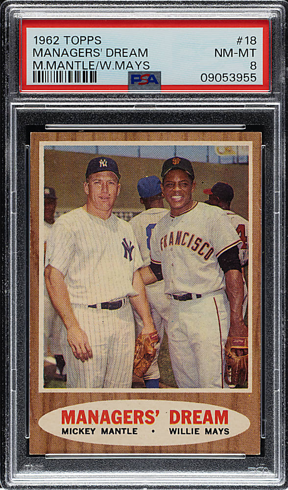 1962 Topps #18 Managers' Dream with Mickey Mantle and Willie Mays PSA NM-MT 8