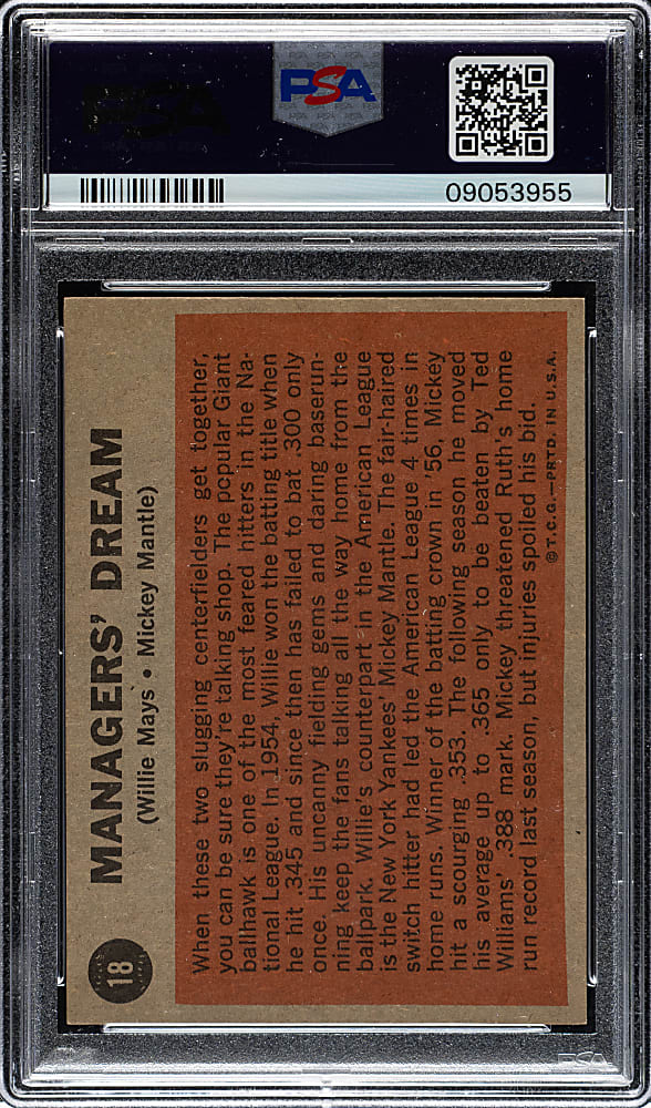 1962 Topps #18 Managers' Dream with Mickey Mantle and Willie Mays PSA NM-MT 8