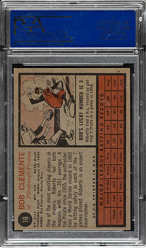 1962 Topps #10 Roberto Clemente PSA NM-MT 8