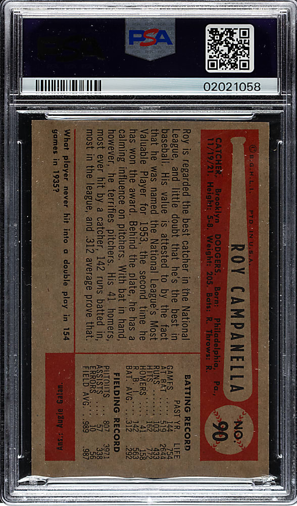 1954 Bowman #90 Roy Campanella PSA MINT 9 - Highest-Graded!