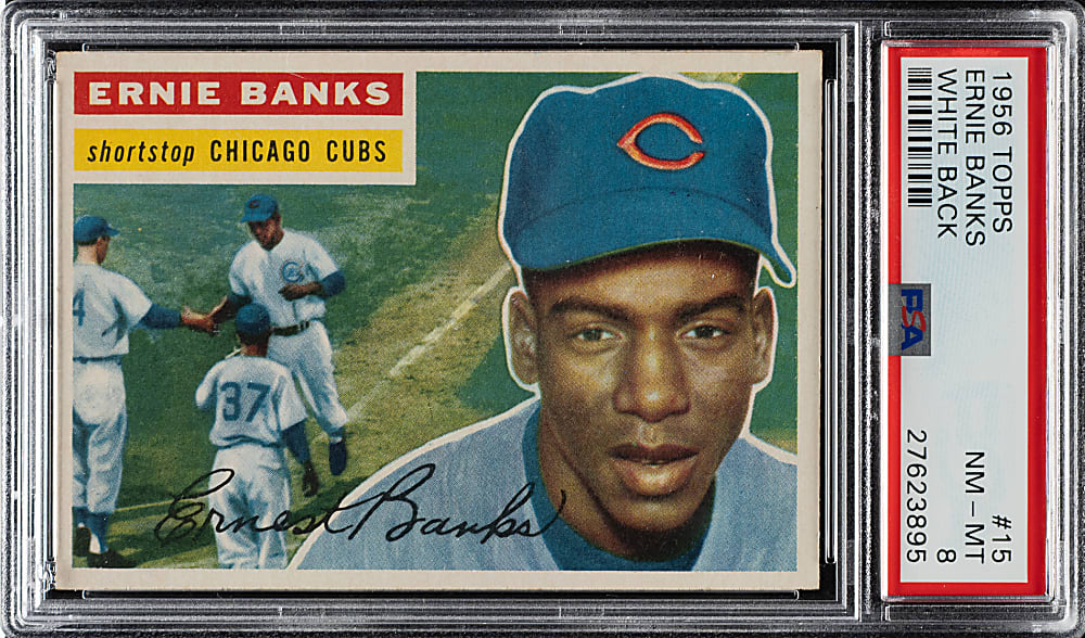 1956 Topps #15 Ernie Banks White Back PSA NM-MT 8
