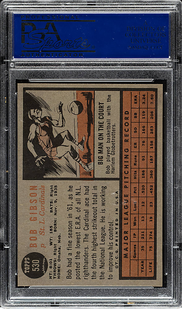 1962 Topps #530 Bob Gibson PSA NM-MT 8