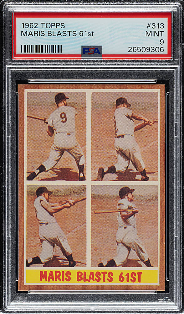 1962 Topps #313 Roger Maris Blasts 61st PSA MINT 9
