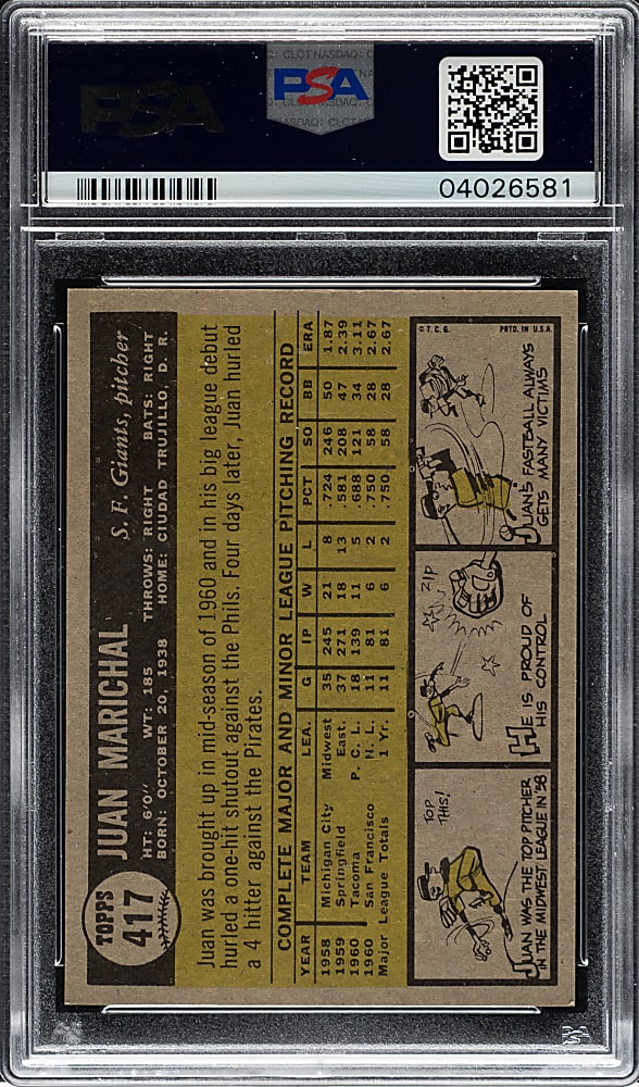 1961 Topps #417 Juan Marichal Rookie PSA MINT 9