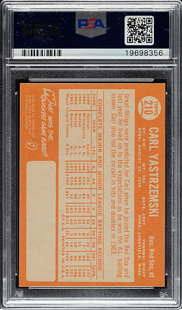 1964 Topps #210 Carl Yastrzemski PSA MINT 9