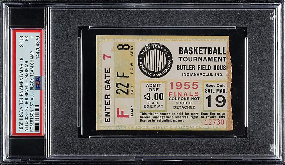 1955 Indiana High School Basketball Championship Ticket Stub PSA POOR 1 - First All-Black State Champions Led by Oscar Robertson - The ONLY Graded Example!