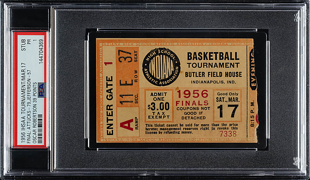 1956 Indiana High School Basketball Championship Ticket Stub PSA POOR 1 - Oscar Robertson Senior Year and Undefeated Season