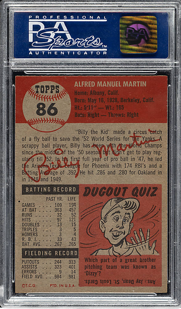 1953 Topps #86 Billy Martin PSA NM-MT 8