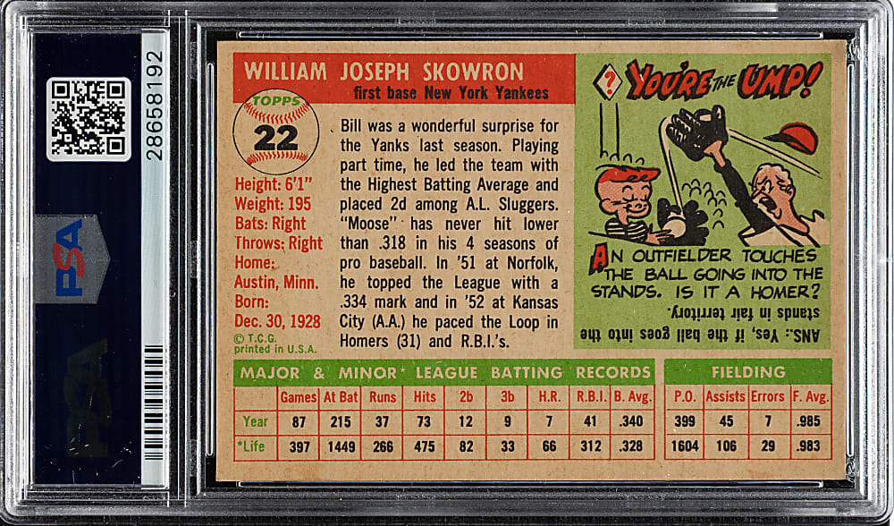 1955 Topps #22 Bill Skowron PSA MINT 9