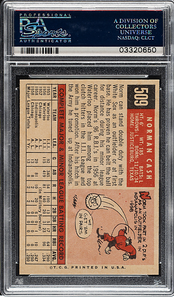1959 Topps #509 Norm Cash Rookie PSA MINT 9