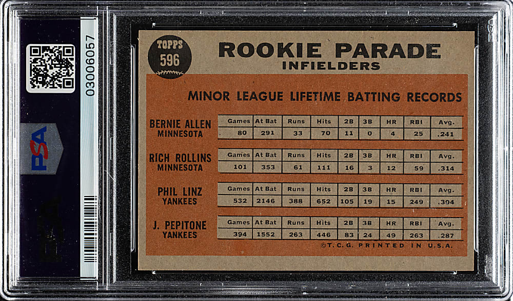1962 Topps #596 Joe Pepitone Rookie PSA MINT 9 - Highest Graded!