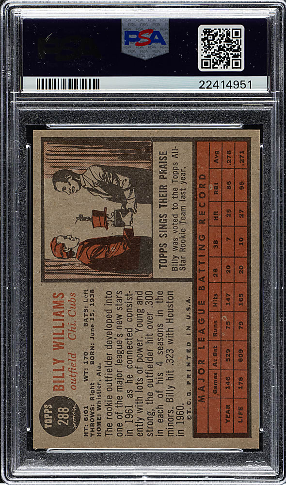 1962 Topps #288 Billy Williams PSA NM-MT 8