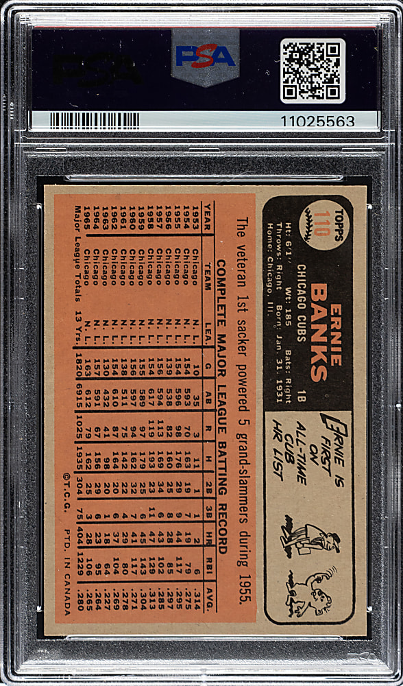 1966 O-Pee-Chee #110 Ernie Banks PSA MINT 9 - 1 of 4 - Highest Graded!