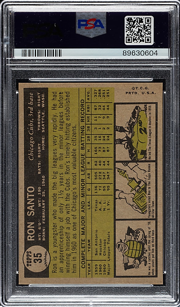 1961 Topps #35 Ron Santo Rookie PSA MINT 9