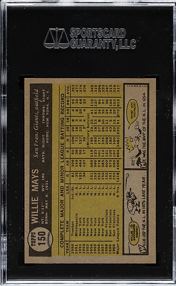 1961 Topps #150 Willie Mays SGC NM/MT+ 8.5