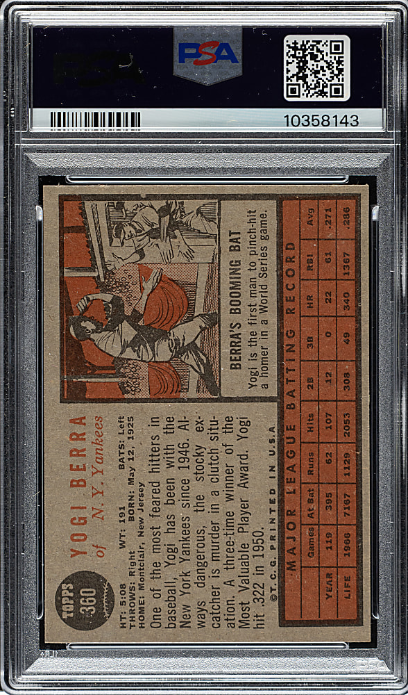 1962 Topps #360 Yogi Berra PSA NM-MT 8