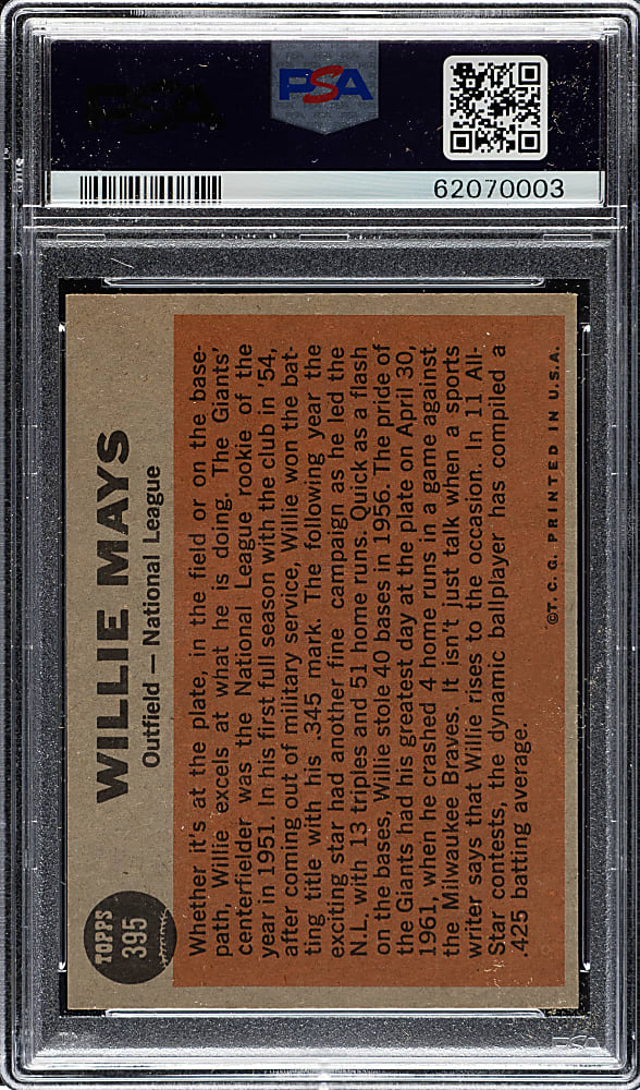 1962 Topps #395 Willie Mays All-Star PSA NM-MT+ 8.5