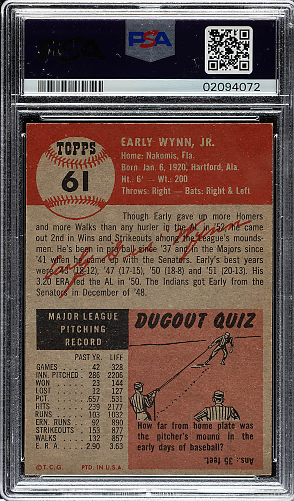 1953 Topps #61 Early Wynn PSA NM-MT 8