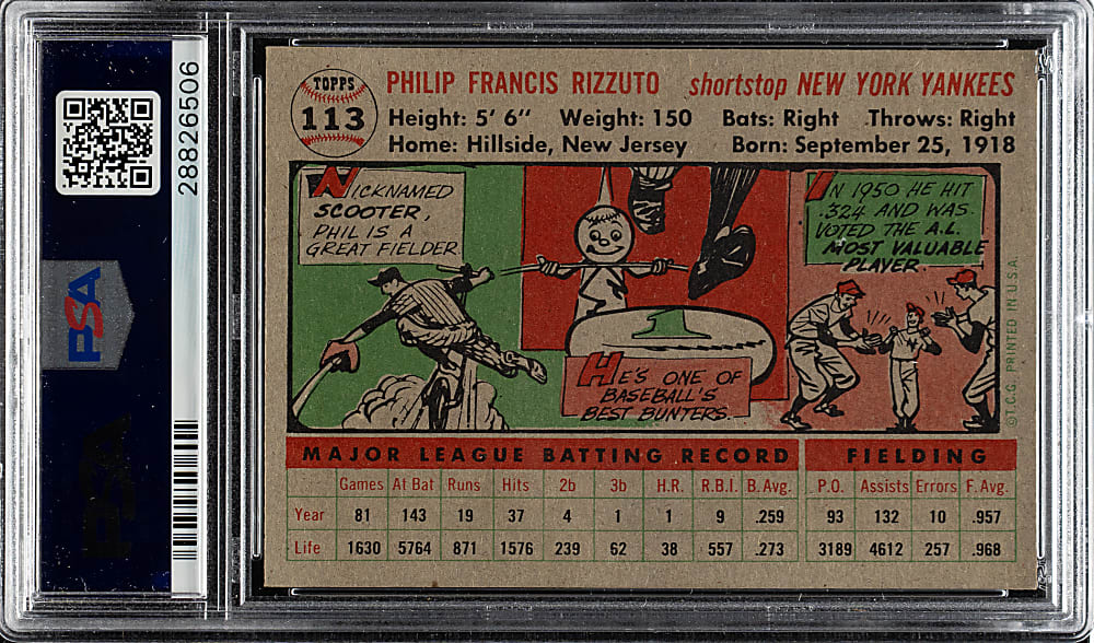 1956 Topps #113 Phil Rizzuto Gray Back PSA NM-MT 8