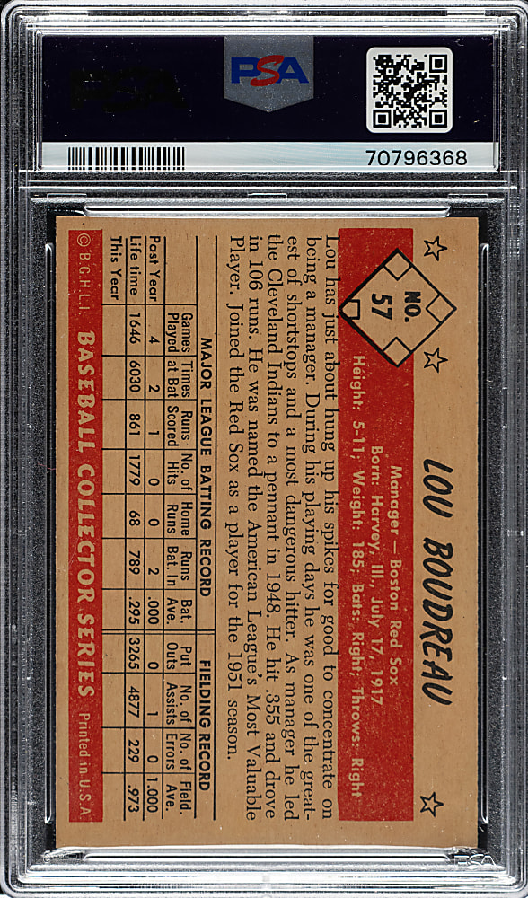 1953 Bowman Color #57 Lou Boudreau PSA NM-MT+ 8.5