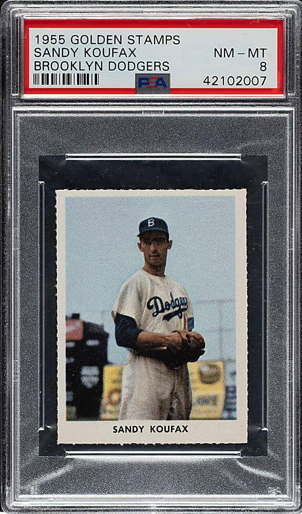 1955 Golden Stamps Brooklyn Dodgers Sandy Koufax Rookie PSA NM-MT 8