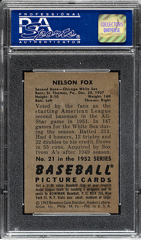 1952 Bowman #21 Nelson Fox PSA NM-MT 8