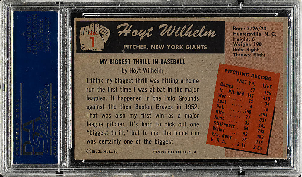 1955 Bowman #1 Hoyt Wilhelm PSA NM-MT 8