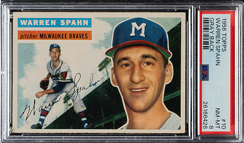 1956 Topps #10 Warren Spahn Gray Back PSA NM-MT 8