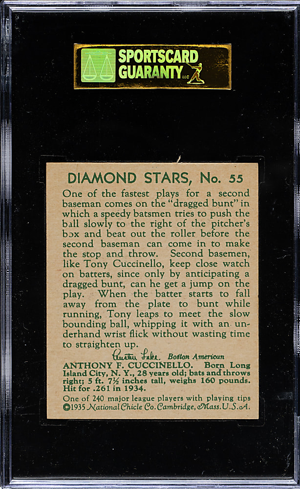 1934-1936 R327 Diamond Stars #55 Tony Cuccinello SGC MINT 96 - 1 of 1 - Highest Graded!