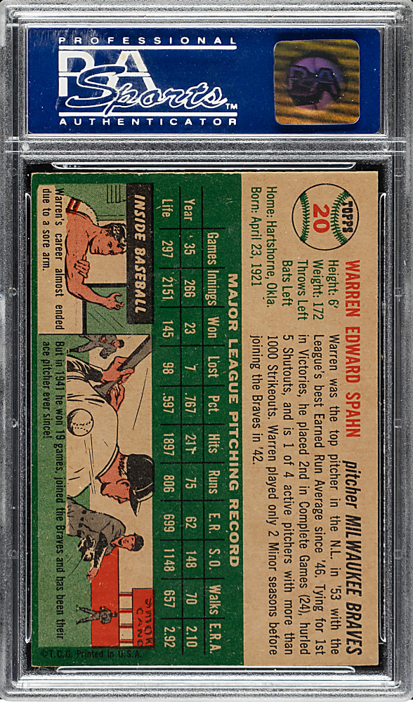 1954 Topps #20 Warren Spahn PSA NM-MT 8