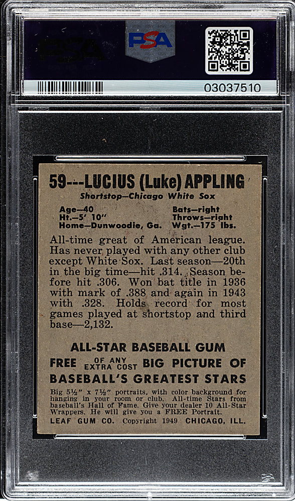 1948-1949 Leaf #59 Luke Appling PSA NM-MT 8
