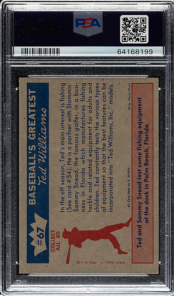 1959 Fleer Ted Williams #67 "Two Famous Fishermen" PSA GEM MINT 10 - 1 of 3!