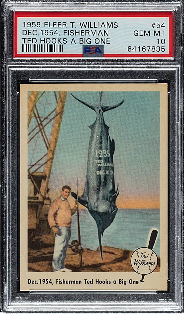 1959 Fleer Ted Williams #54 "Fisherman Ted Hooks A Big One" PSA GEM MINT 10