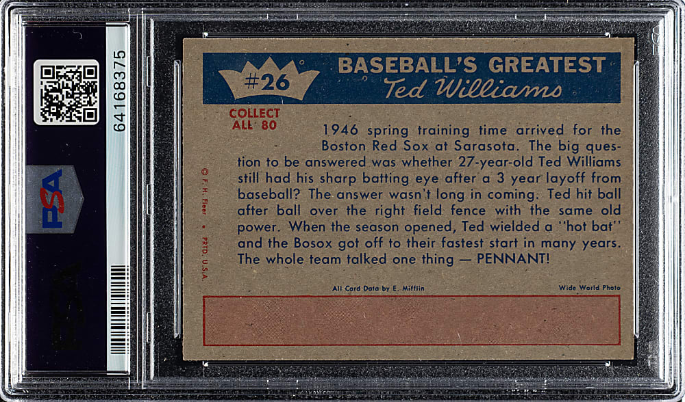 1959 Fleer Ted Williams #26 "Off To A Flying Start" PSA GEM MINT 10