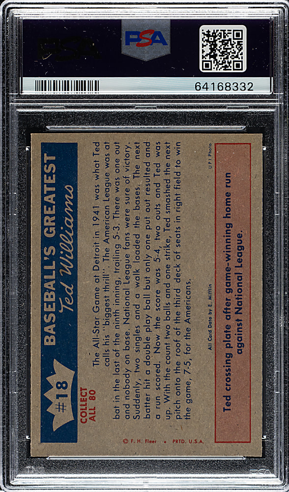 1959 Fleer Ted Williams #18 "All Star Hero" PSA GEM MINT 10
